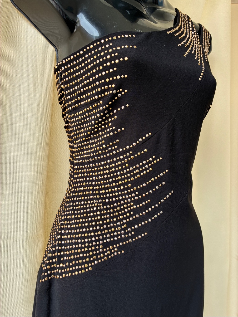 NWT Cache Size 6 One Shoulder Black and Gold Dress - Picture 4 of 12